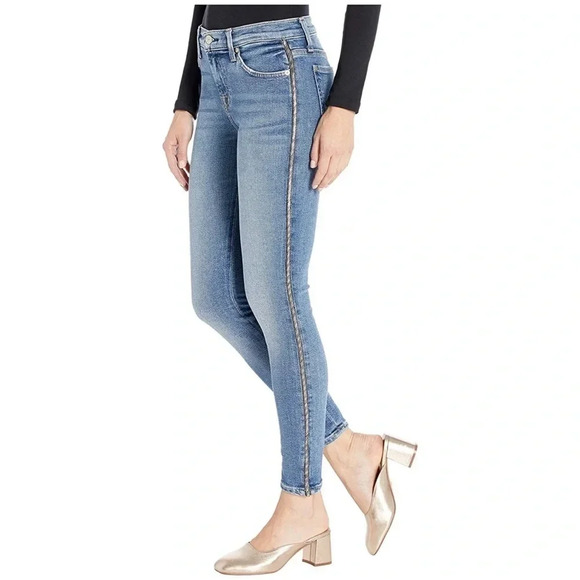 7 For All Mankind Luxe Vintage Skinny Jeans With Metallic Chevron Stripe Size 26 - Picture 1 of 12